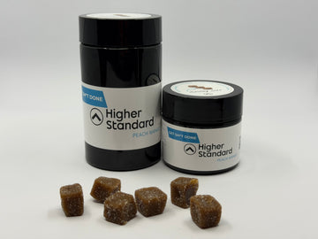 Higher Standard Get Sh*t Done focus gummies with jar and peach mango nootropic gummies for productivity and mental clarity.